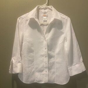 Talbots Petites White Irish Linen Button Down 3/4 Sleeve Top Size P